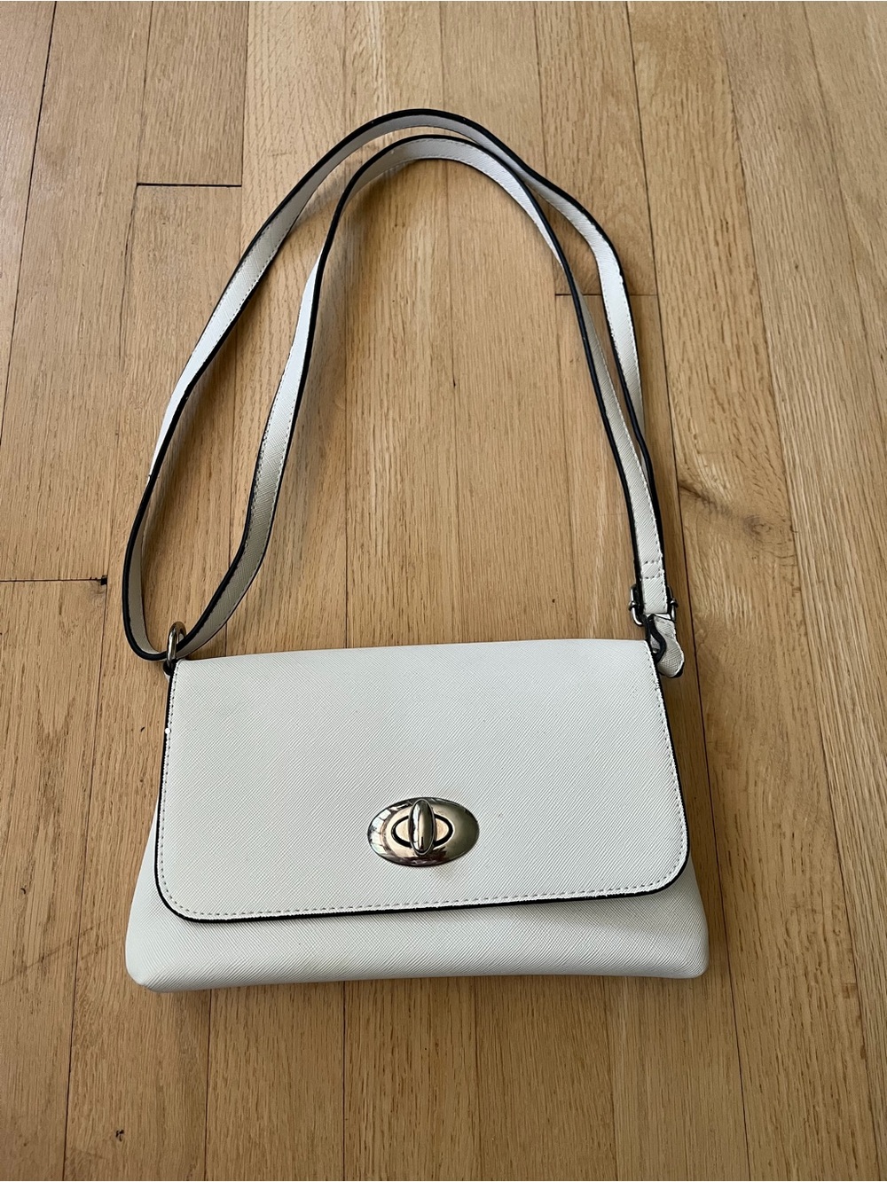 White Faux Leather Crossbody Bag with Silver Turn-Lock
